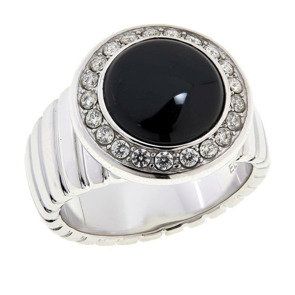 Colleen Lopez Black Cabochon and White Topaz Ring